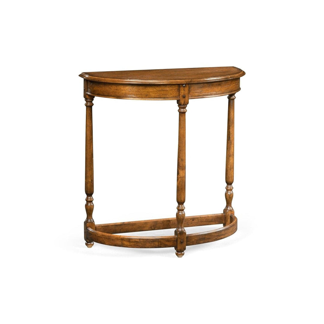Country Walnut Demilune Console Table-Jonathan Charles-JCHARLES-491162-CFW-Console Tables-1-France and Son