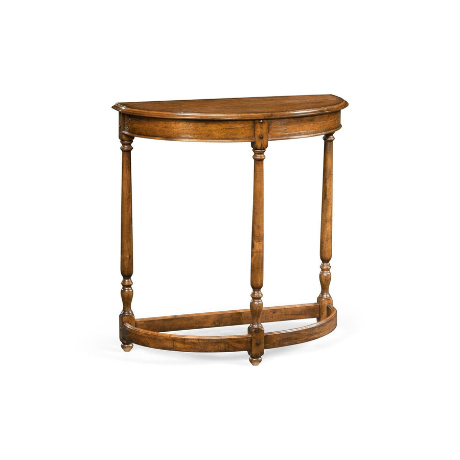 Country Walnut Demilune Console Table-Jonathan Charles-JCHARLES-491162-CFW-Console Tables-1-France and Son