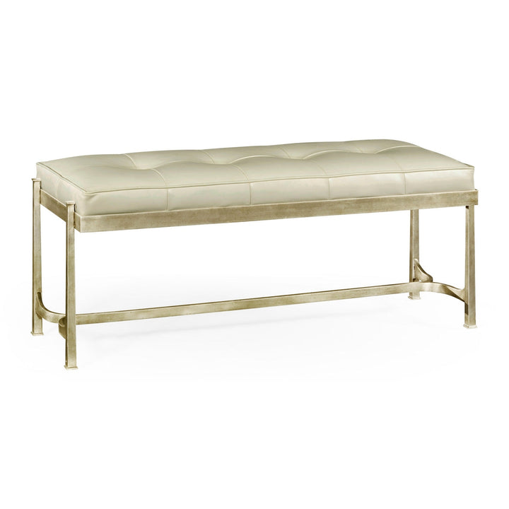 Iron & Cream Leather Bench-Jonathan Charles-JCHARLES-494150-S-L014-BenchesSilver Iron-2-France and Son