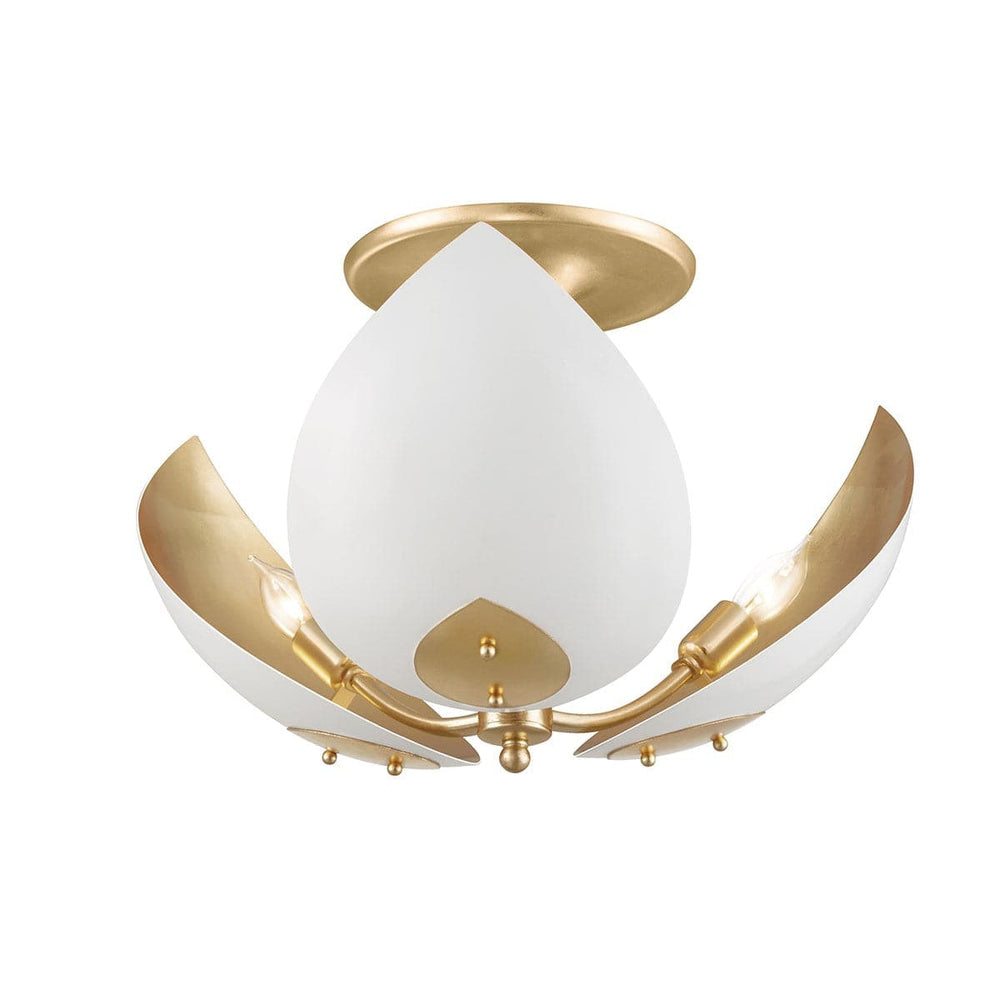 Lotus Gold Leaf Semi Flush Mount Fixture-Hudson Valley-HVL-5703-GL/WH-Flush MountsWhite-2-France and Son