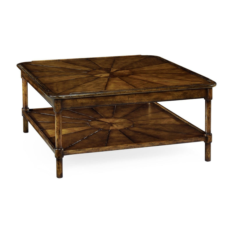 Square rustic walnut coffee table-Jonathan Charles-JCHARLES-492599-WAL-Coffee Tables-1-France and Son