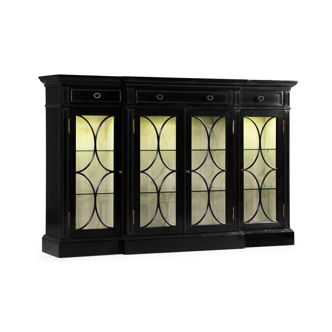 Four Door Breakfront Black Display Cabinet-Jonathan Charles-JCHARLES-495144-BLA-Bookcases & Cabinets-1-France and Son
