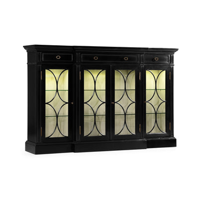 Four Door Breakfront Black Display Cabinet-Jonathan Charles-JCHARLES-495144-BLA-Bookcases & Cabinets-1-France and Son