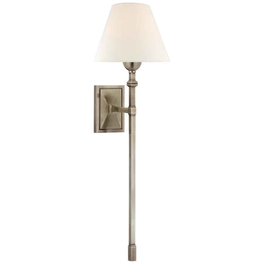 Jessy Large Single Tail Sconce-Visual Comfort-VISUAL-AH 2315AN-L-Wall LightingAntique Nickel-Linen Shade-1-France and Son