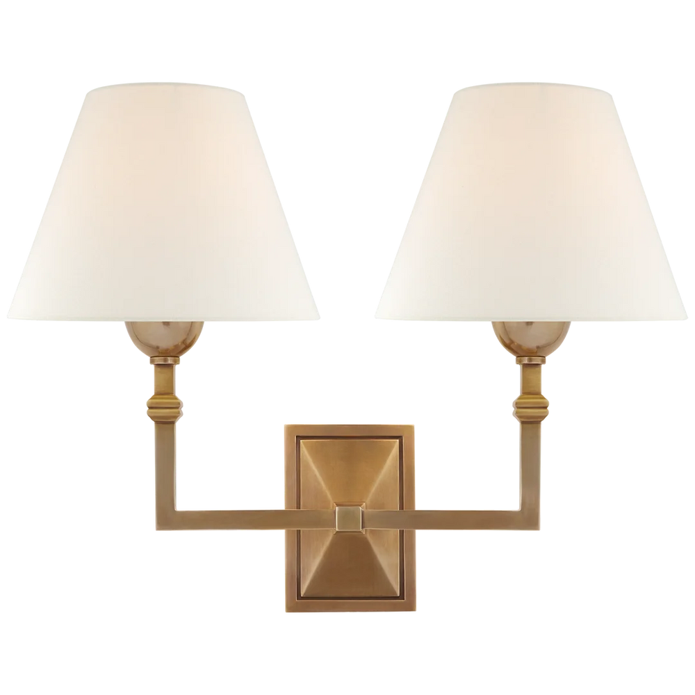 Jessy Double Sconce-Visual Comfort-VISUAL-AH 2320HAB-L-Wall LightingHand-Rubbed Antique Brass-Linen Shade-2-France and Son