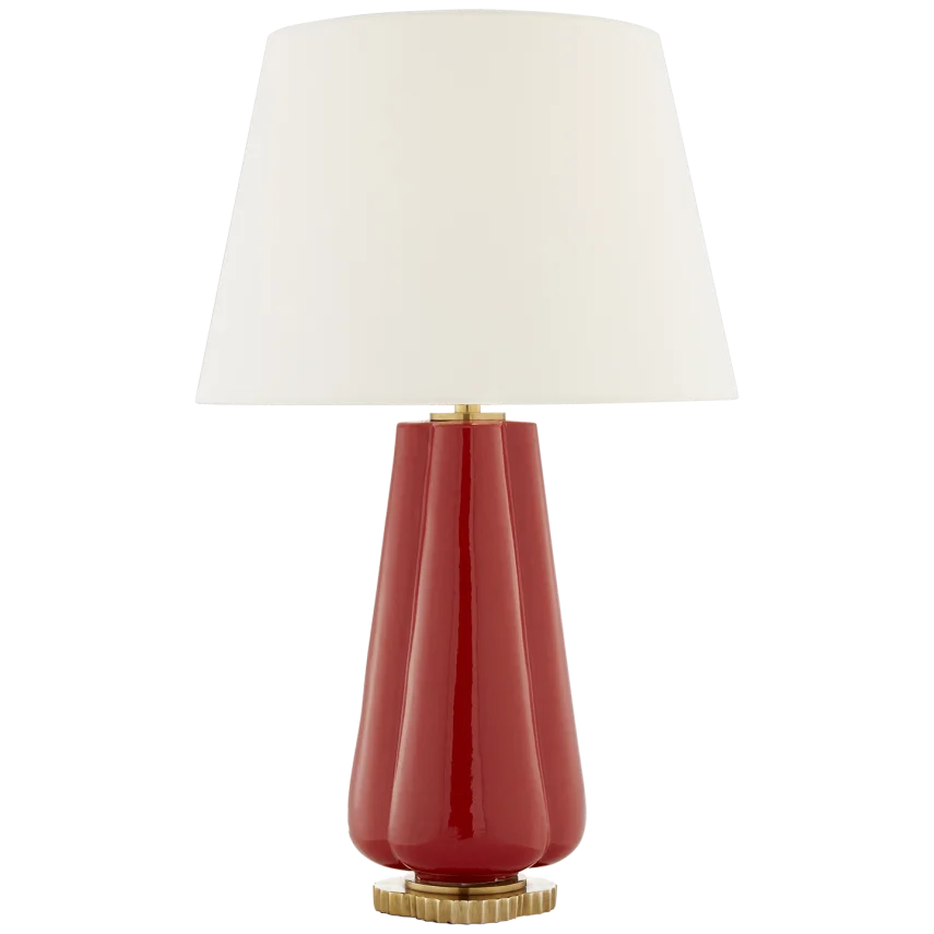 Pivana Table Lamp-Visual Comfort-VISUAL-AH 3127BYR-L-Table LampsBerry Red-Linen Shade-1-France and Son