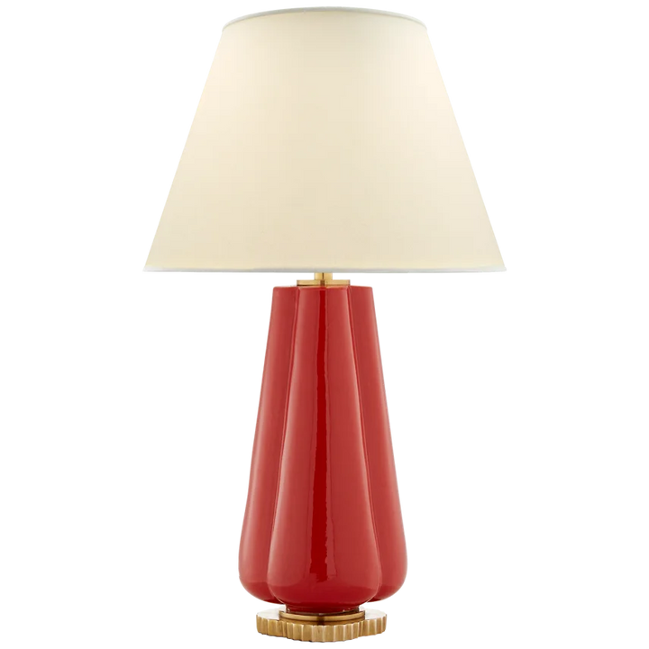 Pivana Table Lamp-Visual Comfort-VISUAL-AH 3127BYR-PL-Table LampsBerry Red-Natural Percale Shade-2-France and Son