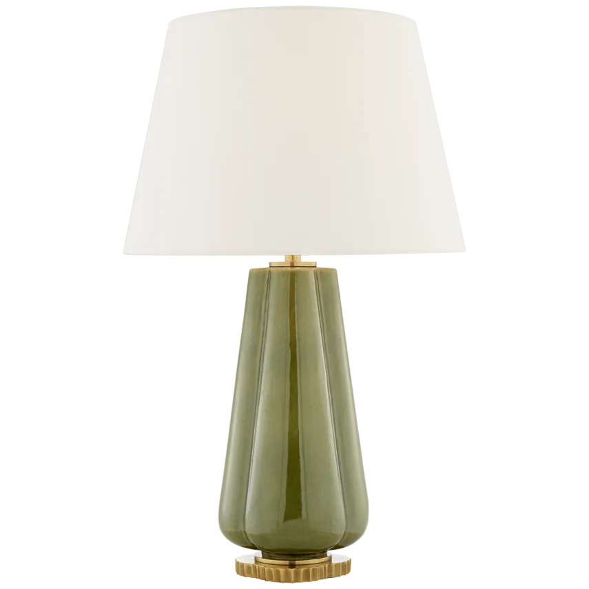 Pivana Table Lamp-Visual Comfort-VISUAL-AH 3127GRN-L-Table LampsGreen Porcelain-Linen Shade-5-France and Son