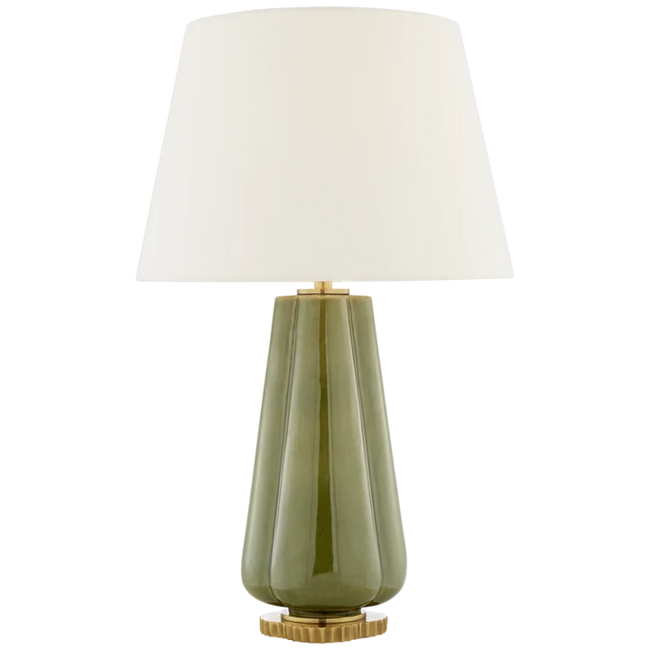 Pivana Table Lamp-Visual Comfort-VISUAL-AH 3127GRN-L-Table LampsGreen Porcelain-Linen Shade-5-France and Son