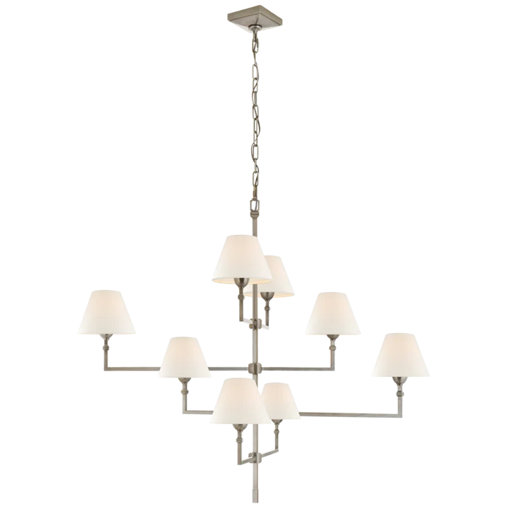 Janet Large Offset Chandelier-Visual Comfort-VISUAL-AH 5310AN-L-Antique Nickel with Linen Shades-1-France and Son