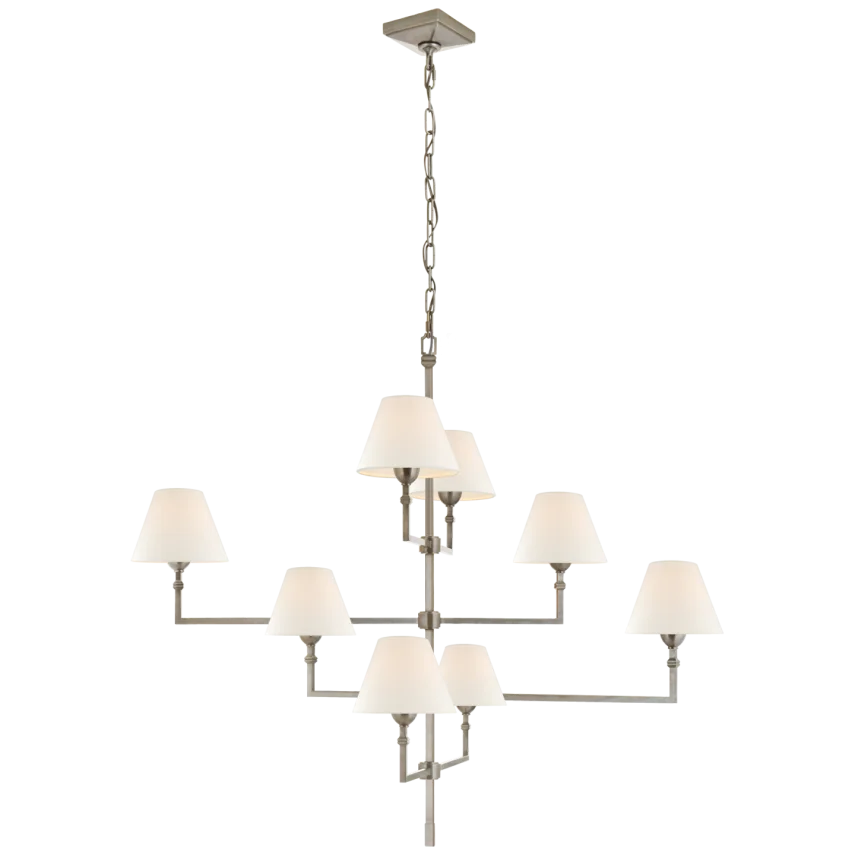 Janet Large Offset Chandelier-Visual Comfort-VISUAL-AH 5310AN-L-Antique Nickel with Linen Shades-1-France and Son