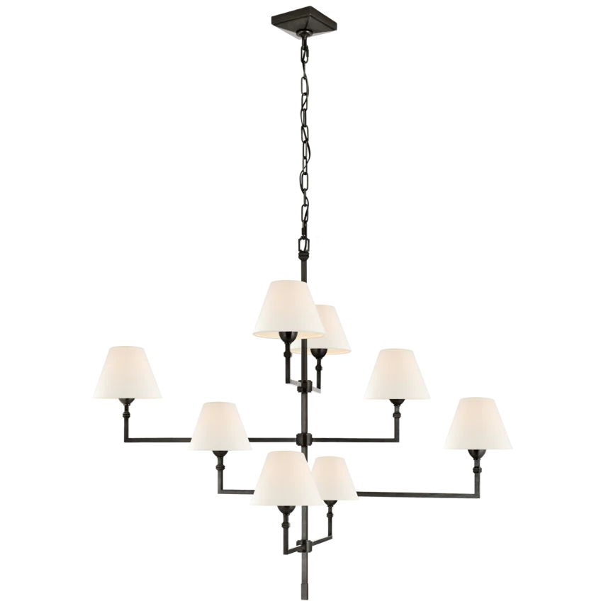 Janet Large Offset Chandelier-Visual Comfort-VISUAL-AH 5310GM-L-Gun Metal with Linen Shades-2-France and Son