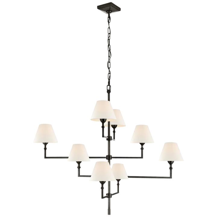 Janet Large Offset Chandelier-Visual Comfort-VISUAL-AH 5310GM-L-Gun Metal with Linen Shades-2-France and Son