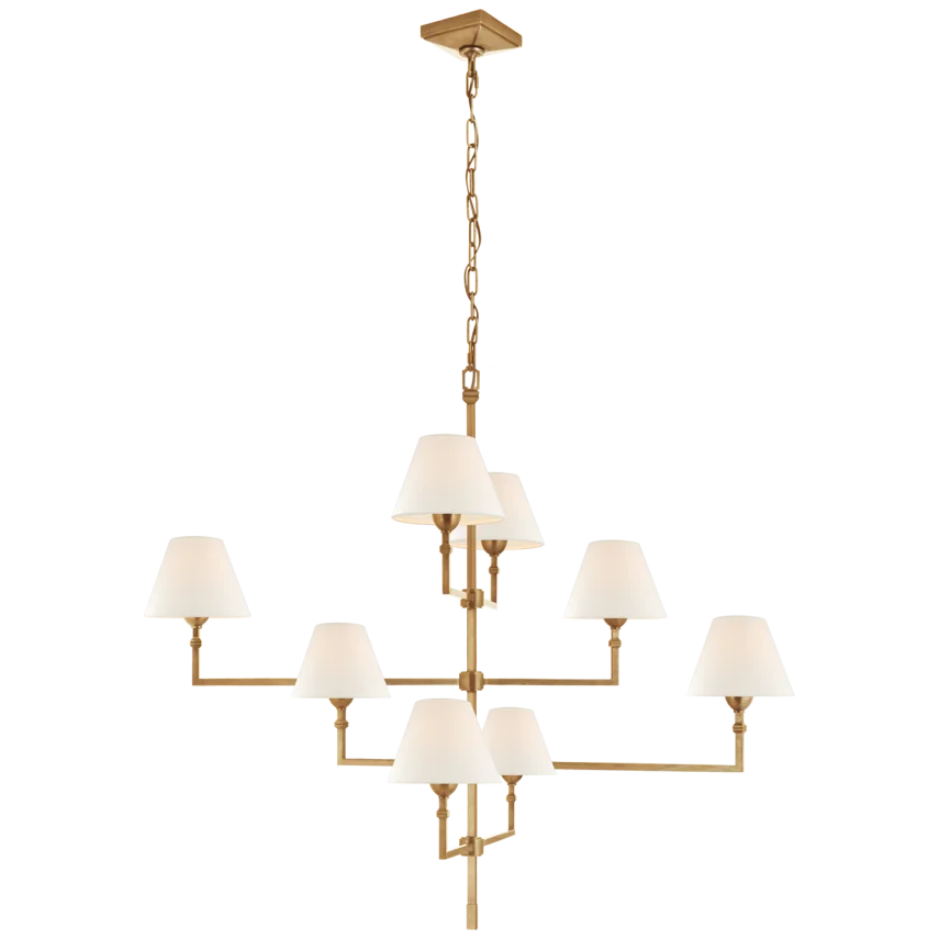 Janet Large Offset Chandelier-Visual Comfort-VISUAL-AH 5310HAB-L-Hand-Rubbed Antique Brass with Linen Shades-3-France and Son