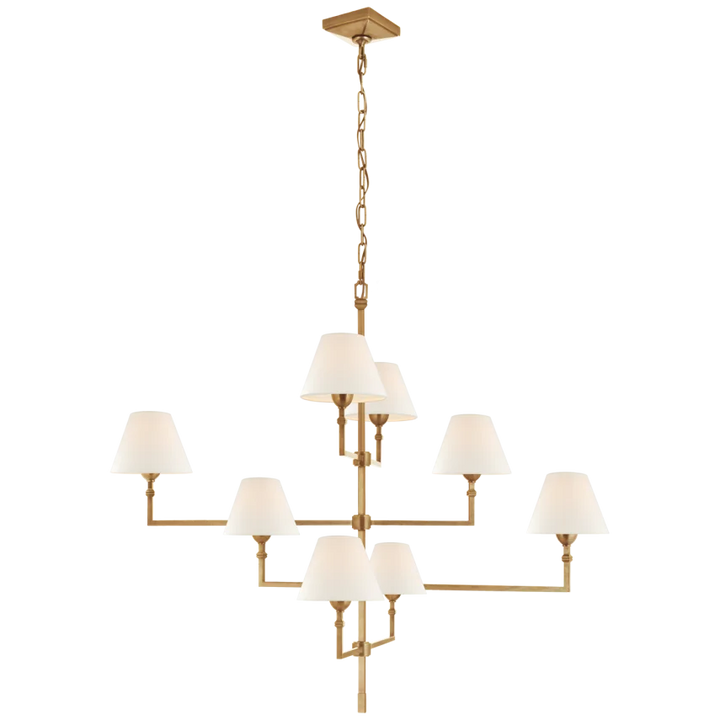 Janet Large Offset Chandelier-Visual Comfort-VISUAL-AH 5310HAB-L-Hand-Rubbed Antique Brass with Linen Shades-3-France and Son