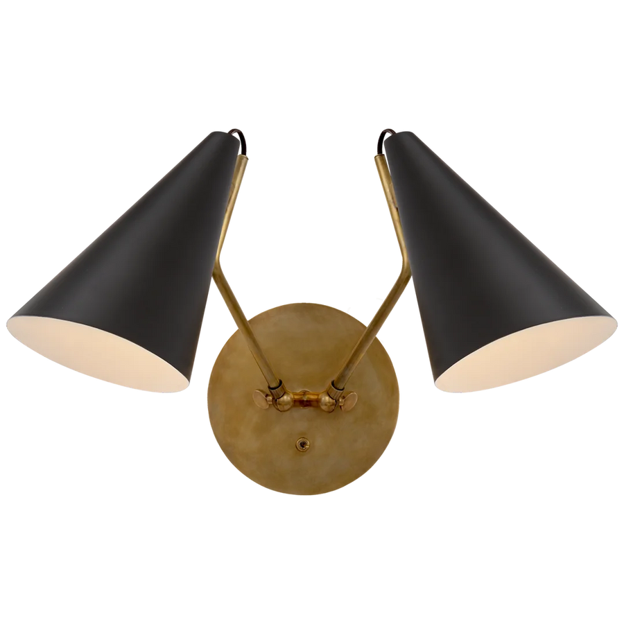 Clementine Double Sconce-Visual Comfort-VISUAL-ARN 2059HAB-BLK-Wall LightingHand-Rubbed Antique Brass with Matte Black Shades-1-France and Son