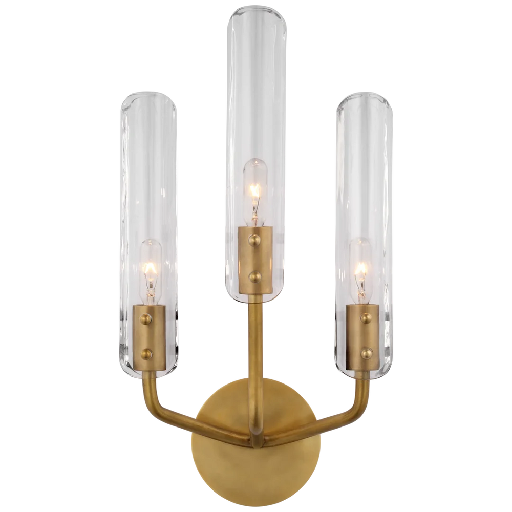 Cassandra 17" Triple Sconce-Visual Comfort-VISUAL-ARN 2483HAB-CG-Wall LightingHand-Rubbed Antique Brass-Clear Glass-2-France and Son