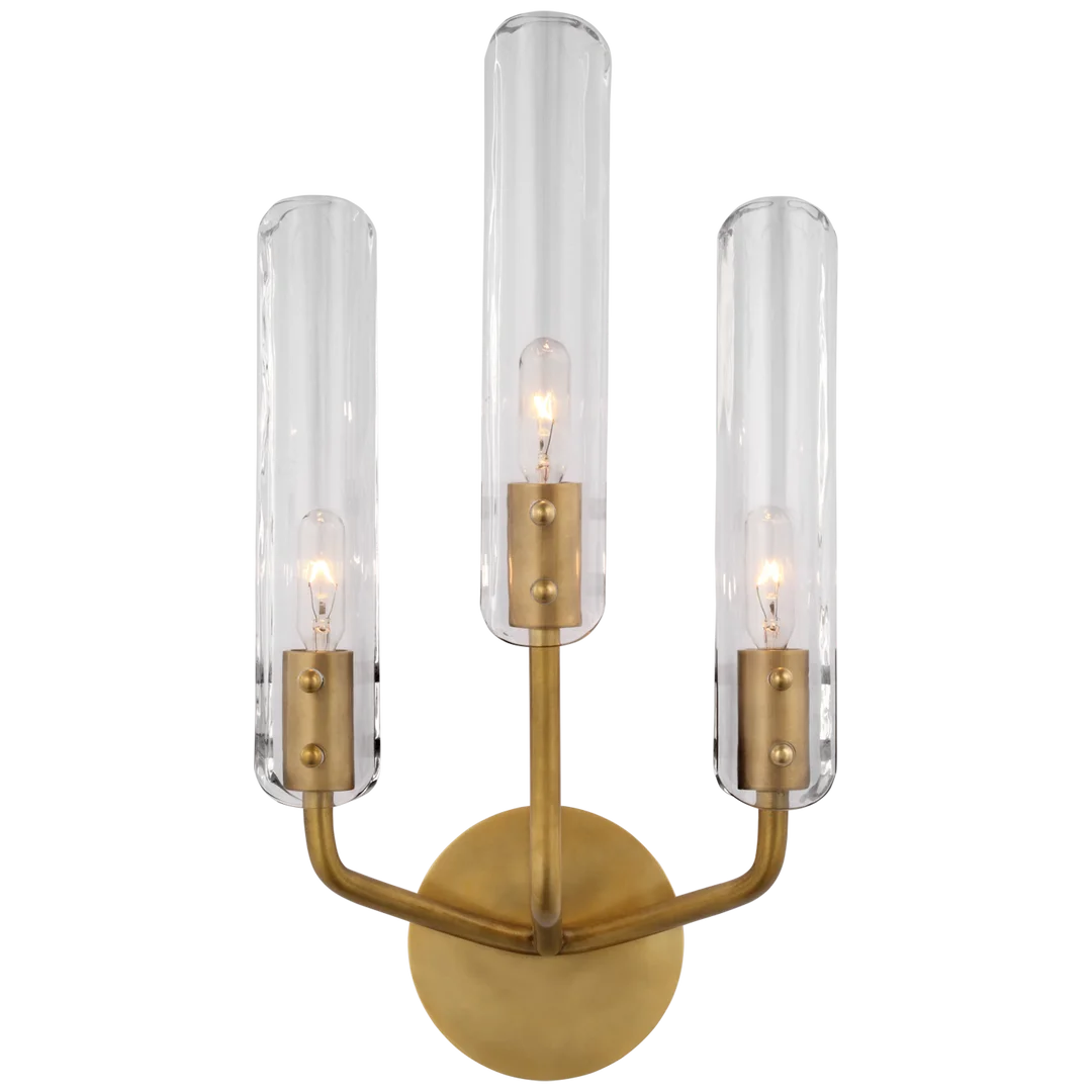 Cassandra 17" Triple Sconce-Visual Comfort-VISUAL-ARN 2483HAB-CG-Wall LightingHand-Rubbed Antique Brass-Clear Glass-2-France and Son