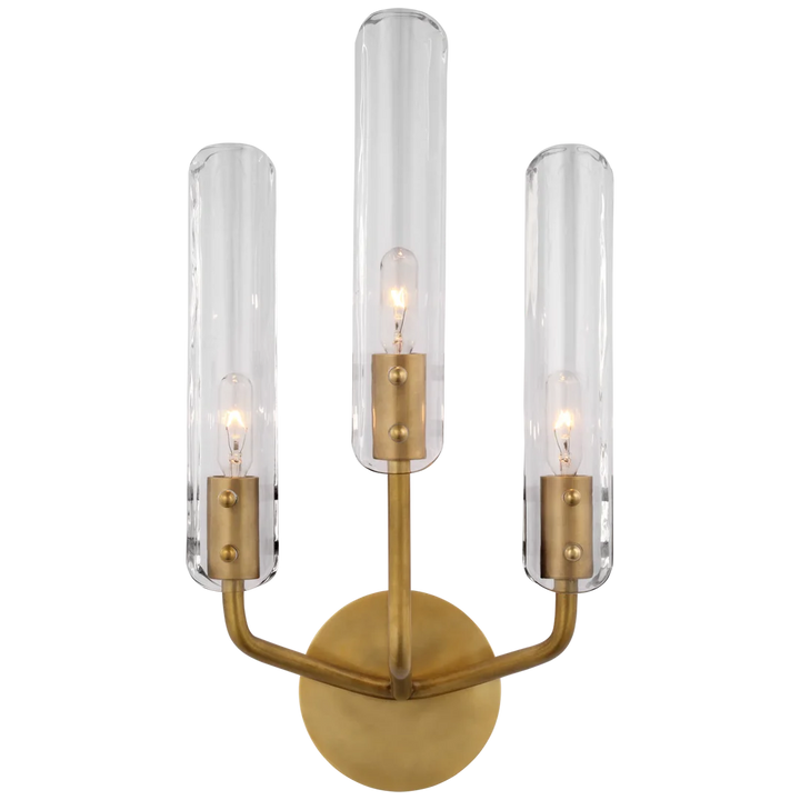 Cassandra 17" Triple Sconce-Visual Comfort-VISUAL-ARN 2483HAB-CG-Wall LightingHand-Rubbed Antique Brass-Clear Glass-2-France and Son