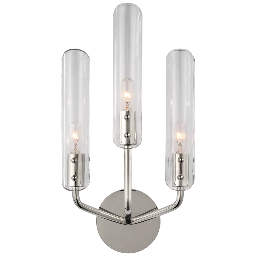 Cassandra 17" Triple Sconce-Visual Comfort-VISUAL-ARN 2483PN-CG-Wall LightingPolished Nickel-Clear Glass-3-France and Son