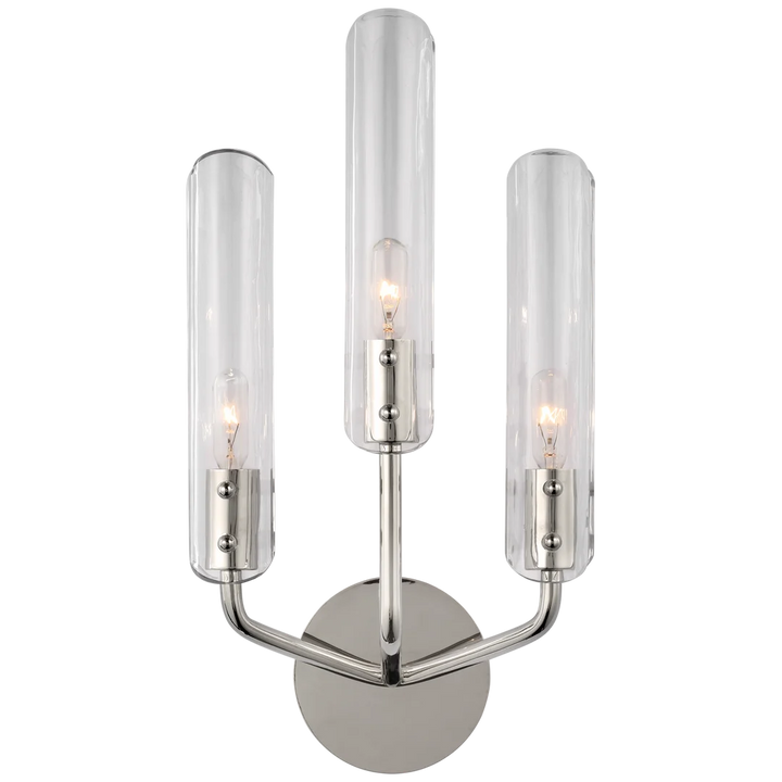 Cassandra 17" Triple Sconce-Visual Comfort-VISUAL-ARN 2483PN-CG-Wall LightingPolished Nickel-Clear Glass-3-France and Son