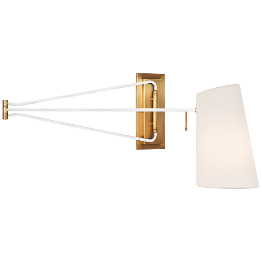Keira Large Swing Arm Wall Light-Visual Comfort-VISUAL-ARN 2651HAB/WHT-L-Wall LightingHand-Rubbed Antique Brass and White-2-France and Son