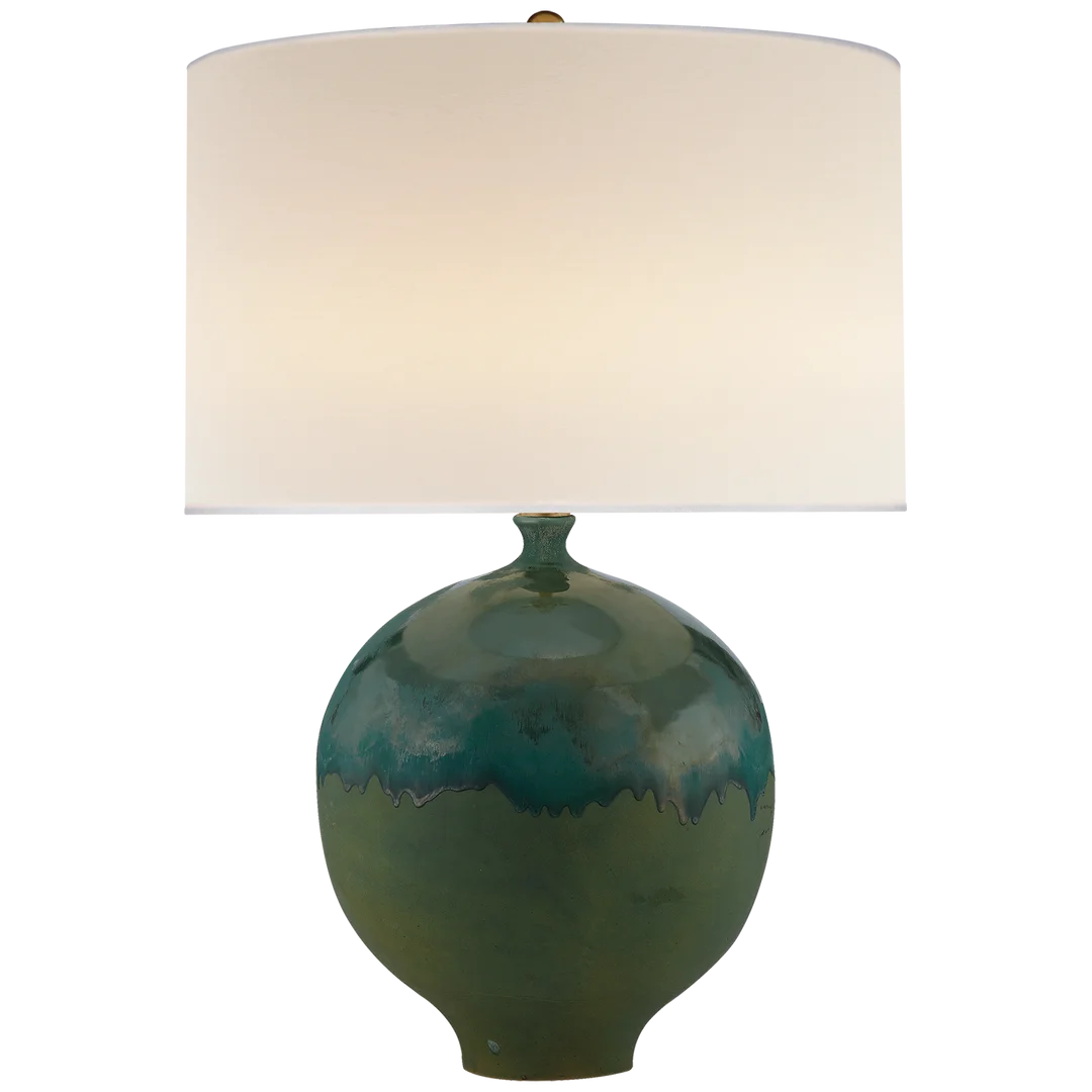 Giles Table Lamp-Visual Comfort-VISUAL-ARN 3610VV-L-Table LampsVolcanic Verdi-Linen Shade-3-France and Son