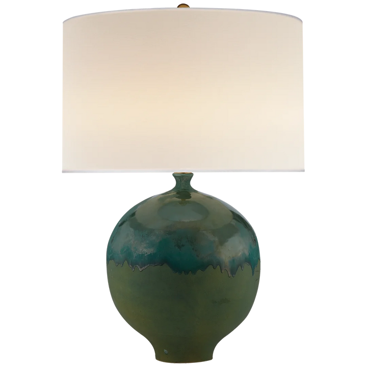 Giles Table Lamp-Visual Comfort-VISUAL-ARN 3610VV-L-Table LampsVolcanic Verdi-Linen Shade-3-France and Son