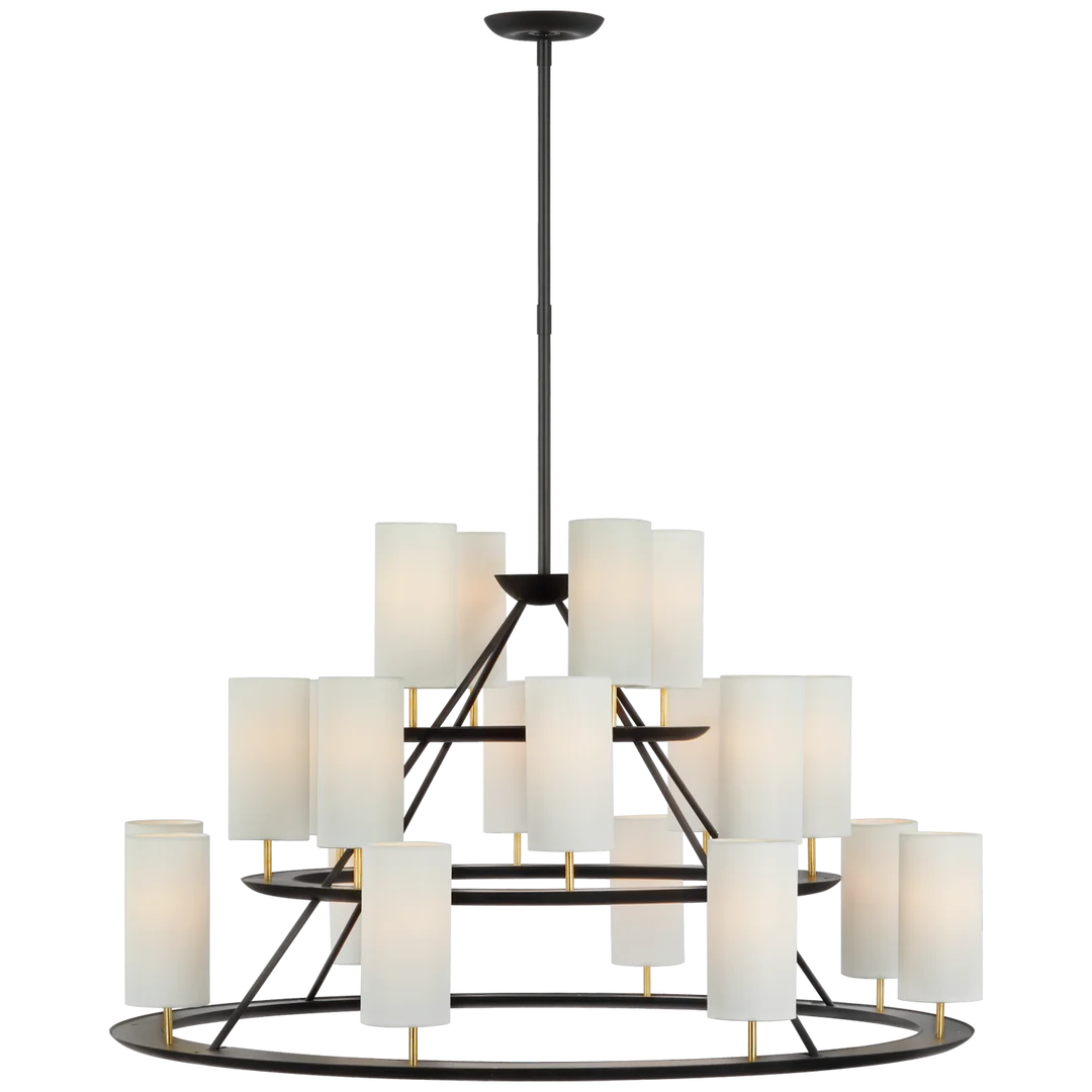 Trevor XL 3-Tier Chandelier-Visual Comfort-VISUAL-ARN 5285BLK/G-L-ChandeliersMatte Black and Gild/Linen Shades-3-Tier-1-France and Son