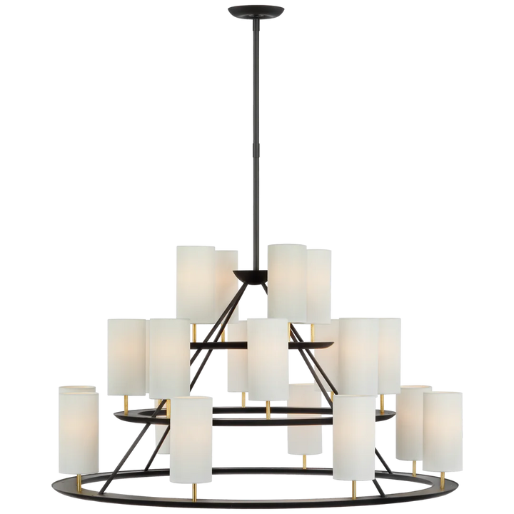 Trevor XL 3-Tier Chandelier-Visual Comfort-VISUAL-ARN 5285BLK/G-L-ChandeliersMatte Black and Gild/Linen Shades-3-Tier-1-France and Son