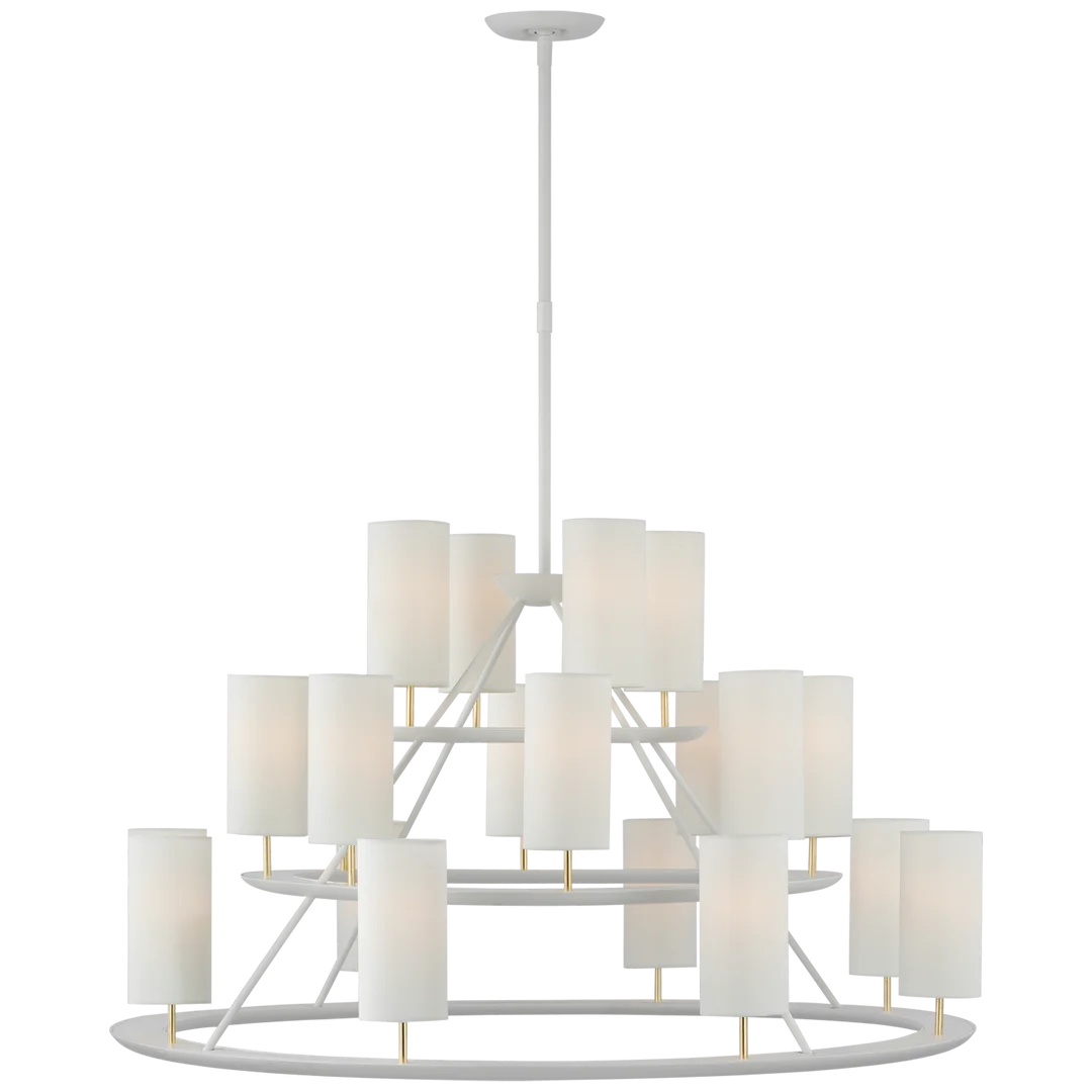 Trevor XL 3-Tier Chandelier-Visual Comfort-VISUAL-ARN 5285WHT/G-L-ChandeliersMatte White and Gild/Linen Shades-3-Tier-10-France and Son