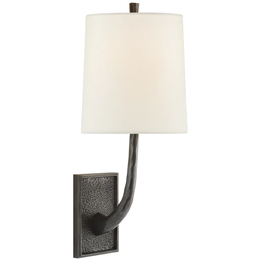 Lyna Branch Sconce-Visual Comfort-VISUAL-BBL 2030BZ-L-1-Wall LightingBronze-Linen Shade-1-France and Son