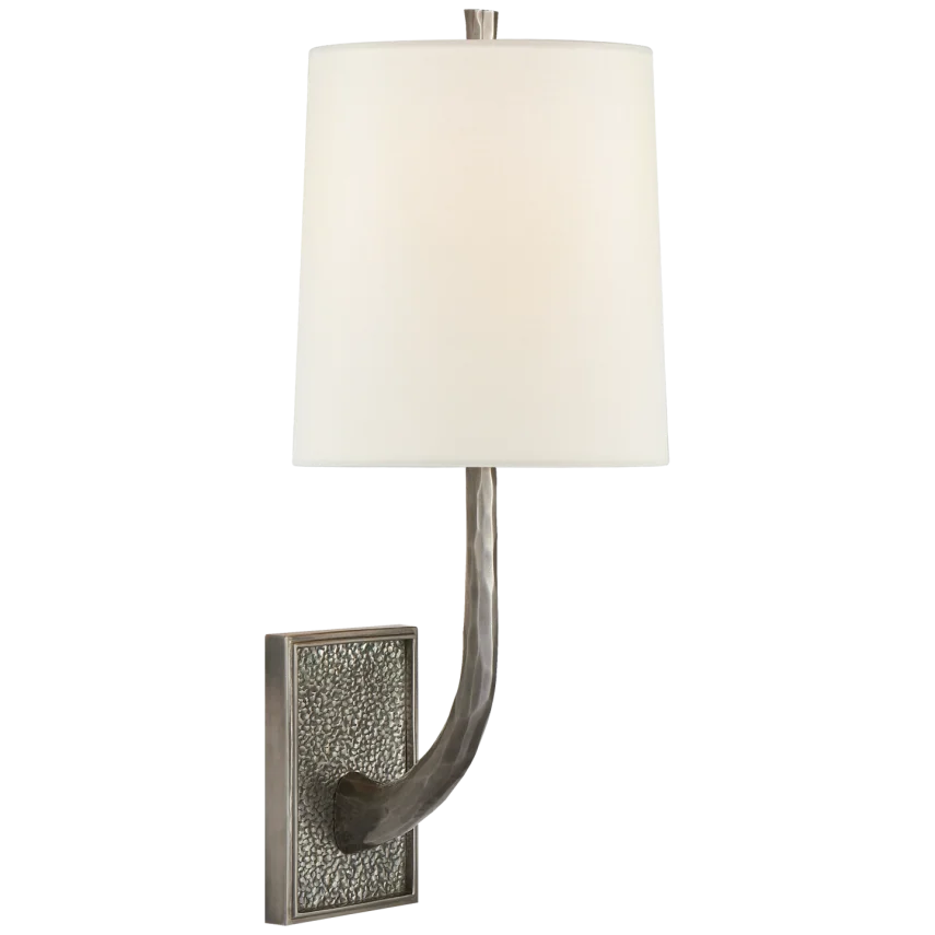 Lyna Branch Sconce-Visual Comfort-VISUAL-BBL 2030PWT-L-Wall LightingPewter-Linen Shade-3-France and Son