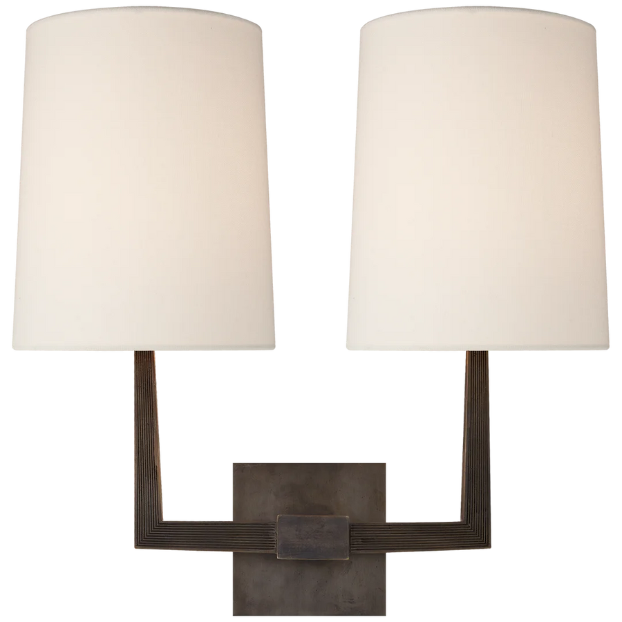 Olla Large Double Sconce-Visual Comfort-VISUAL-BBL 2084BZ-L-Wall LightingBronze-Linen Shade-1-France and Son