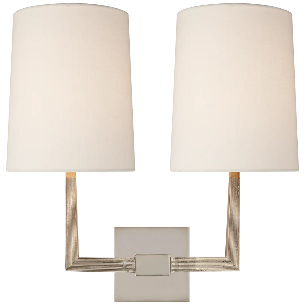 Olla Large Double Sconce-Visual Comfort-VISUAL-BBL 2084PN-L-Wall LightingPolished Nickel-Linen Shade-2-France and Son