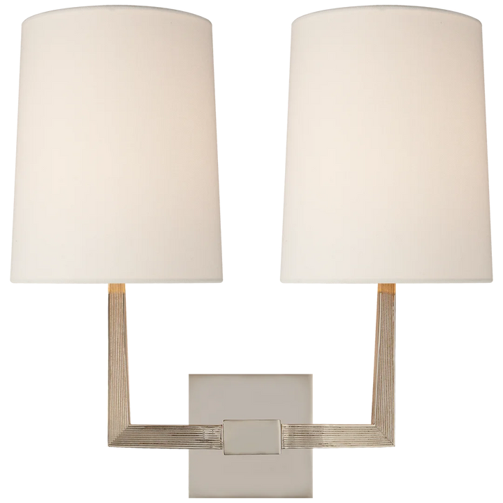 Olla Large Double Sconce-Visual Comfort-VISUAL-BBL 2084PN-L-Wall LightingPolished Nickel-Linen Shade-2-France and Son