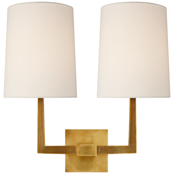 Olla Large Double Sconce-Visual Comfort-VISUAL-BBL 2084SB-L-Wall LightingSoft Brass-Linen Shade-3-France and Son