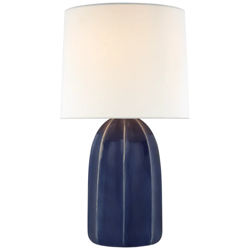 Melano Large Table Lamp-Visual Comfort-VISUAL-BBL 3620FMB-L-Table LampsFrosted Medium Blue-Linen Shade-1-France and Son