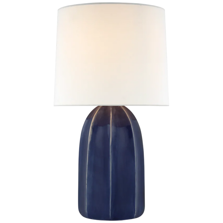 Melano Large Table Lamp-Visual Comfort-VISUAL-BBL 3620FMB-L-Table LampsFrosted Medium Blue-Linen Shade-1-France and Son