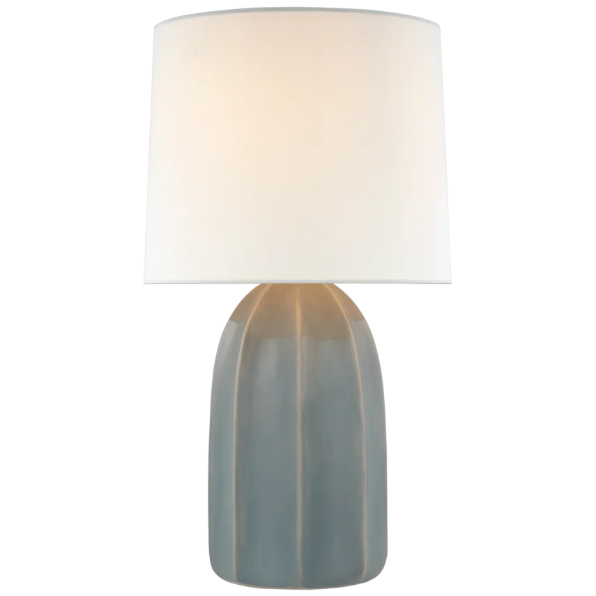 Melano Large Table Lamp-Visual Comfort-VISUAL-BBL 3620SGY-L-Table LampsSky Gray-Linen Shade-3-France and Son