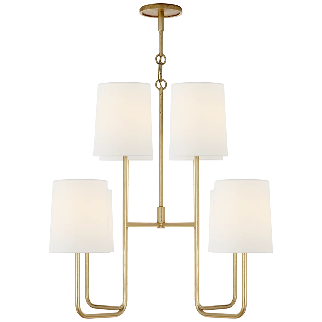 Leigh Medium Chandelier-Visual Comfort-VISUAL-BBL 5081G-L-ChandeliersGilded-Linen Shades-5-France and Son