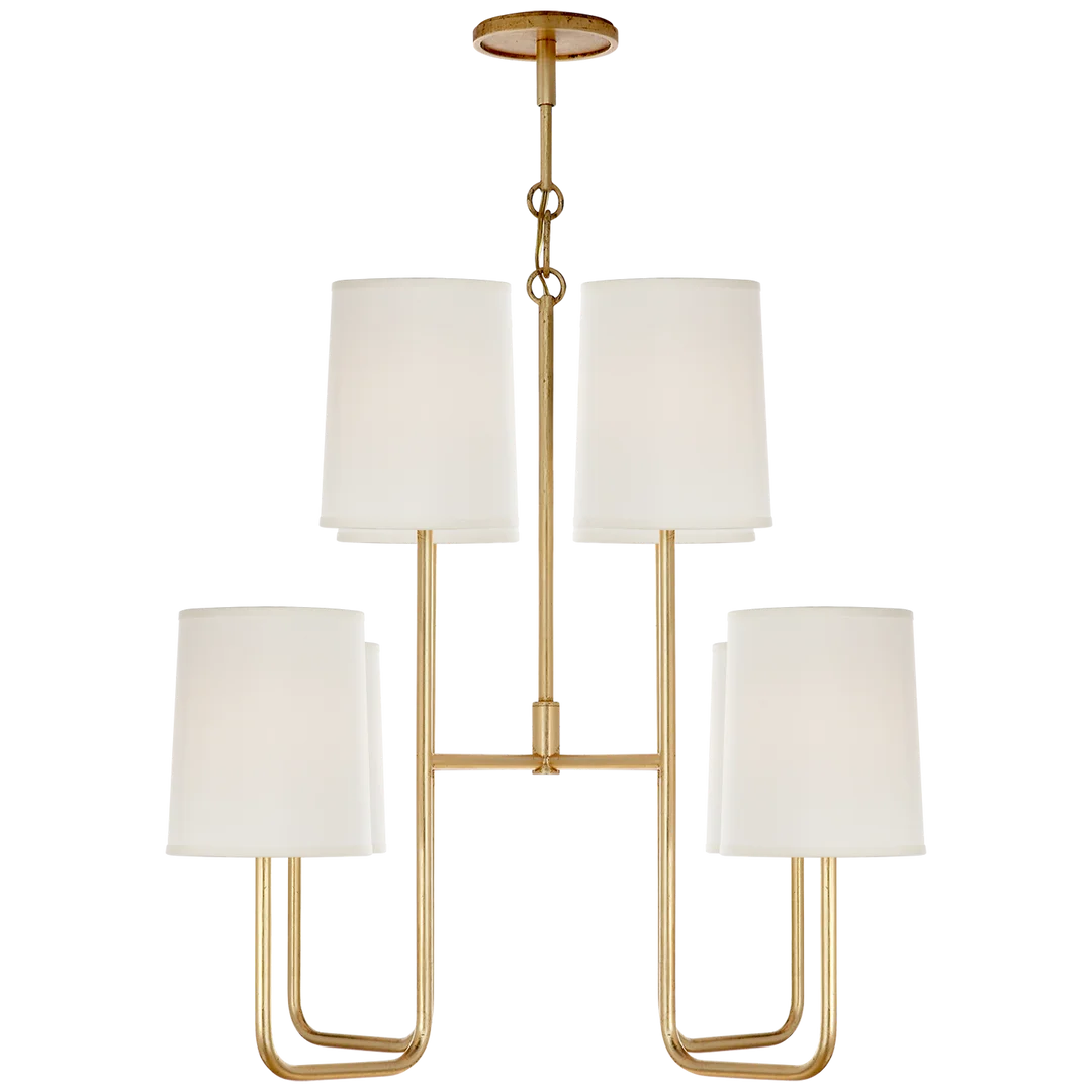 Leigh Medium Chandelier-Visual Comfort-VISUAL-BBL 5081G-S-ChandeliersGilded-Silk Shades-6-France and Son