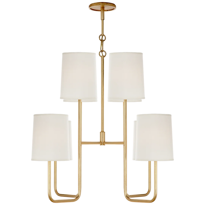 Leigh Medium Chandelier-Visual Comfort-VISUAL-BBL 5081G-S-ChandeliersGilded-Silk Shades-6-France and Son