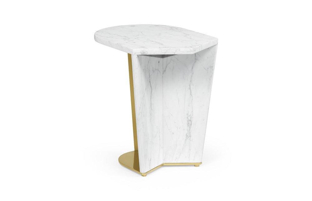 Fusion Small White Marble & Brass End Table-Jonathan Charles-JCHARLES-009660-AB-Side Tables-2-France and Son