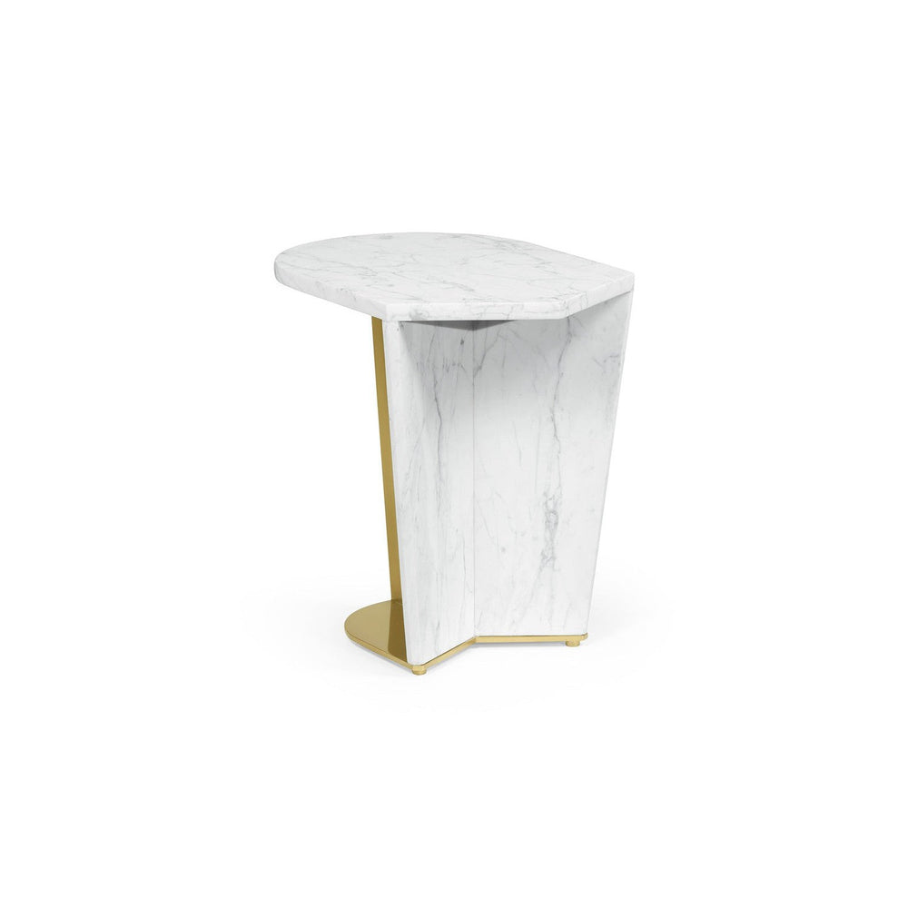 Fusion Small White Marble & Brass End Table-Jonathan Charles-JCHARLES-009660-AB-Side Tables-2-France and Son