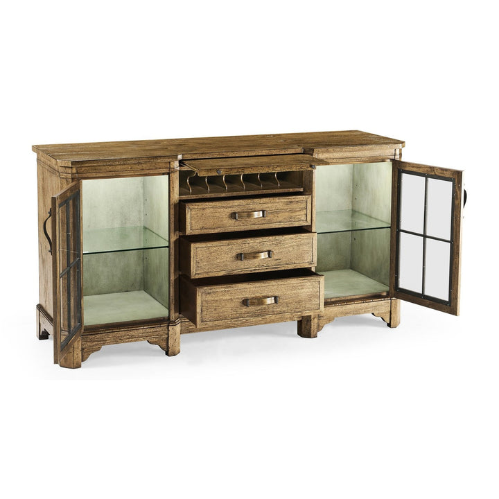 Plank Low Cabinet & Wine Rack with Strap Handles-Jonathan Charles-JCHARLES-491062-DTM-Bar StorageMedium Driftwood-8-France and Son