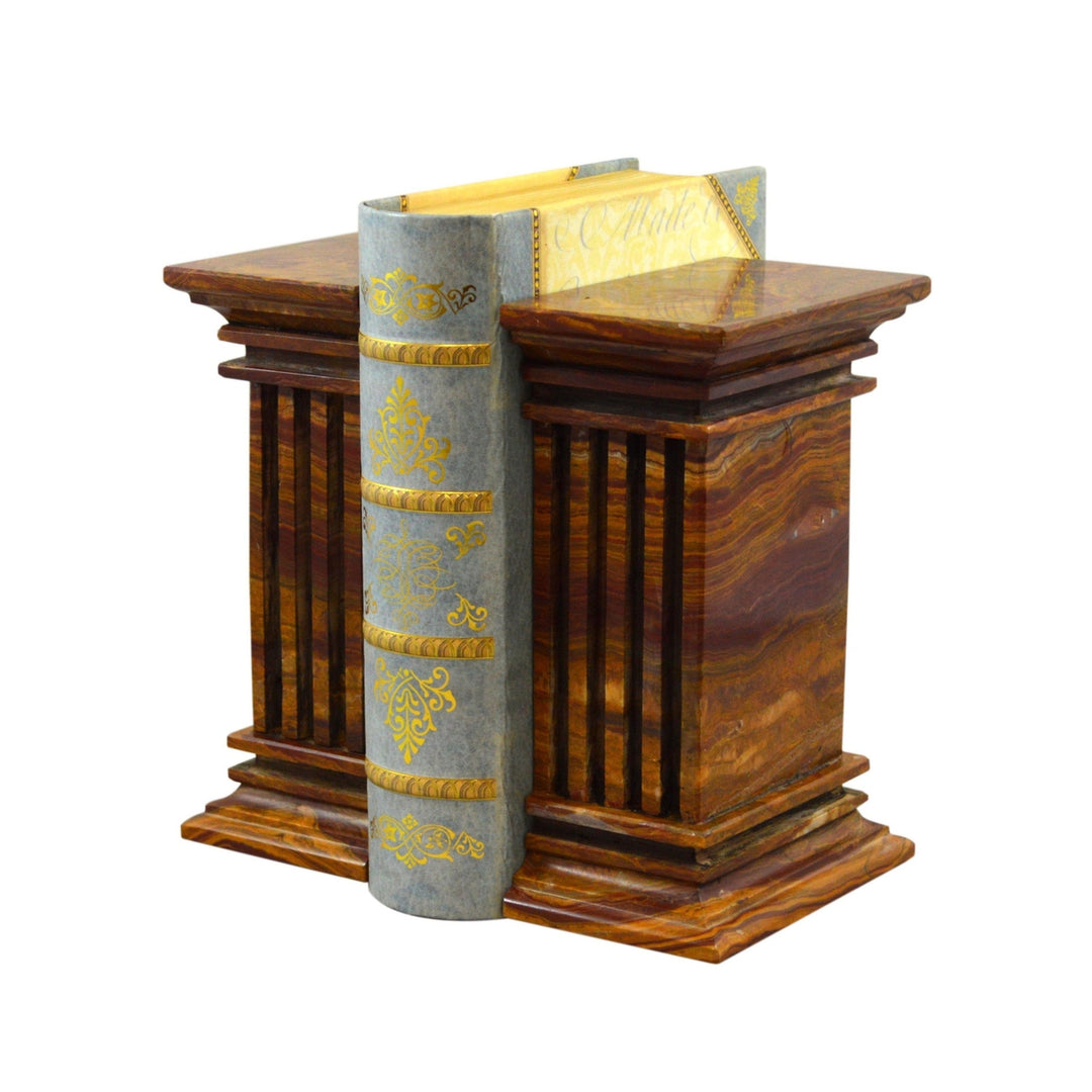 Renaissance Collection Saffron Brown Onyx Bookends-Marble Crafter-MC-BE40-SB-Bookends-1-France and Son