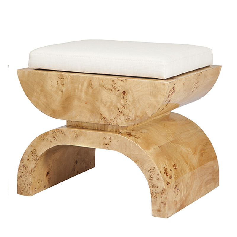 Biggs Stool with White Linen Cushion-Worlds Away-WORLD-BIGGS BW-Stools & OttomansBurl Wood-5-France and Son