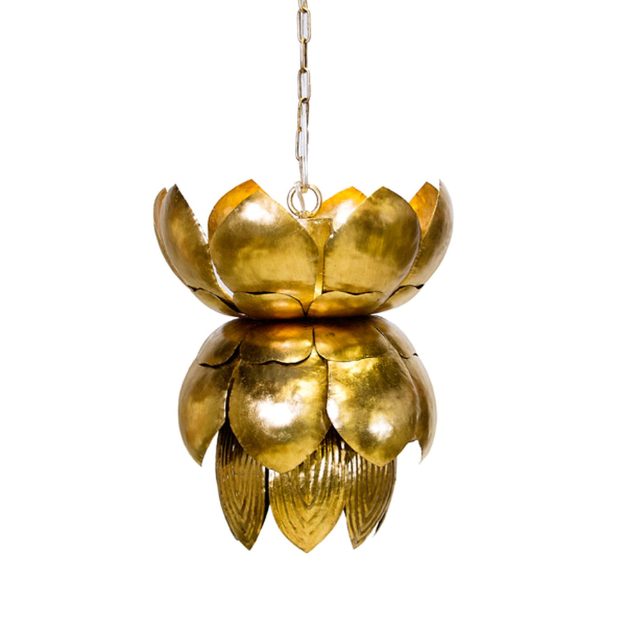 Blossom Tin Pendant with Leaves-Worlds Away-WORLD-BLOSSOM G-PendantsGold Leaf-1-France and Son