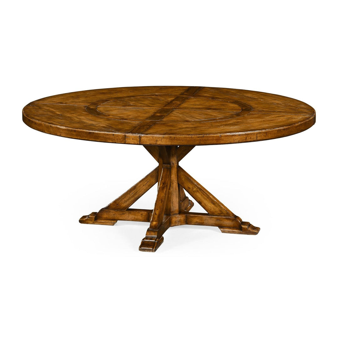 Circular Dining Table-Jonathan Charles-JCHARLES-491101-72D-CFW-Dining TablesCountry Walnut-72" With Inbuilt Lazy Susan-44-France and Son